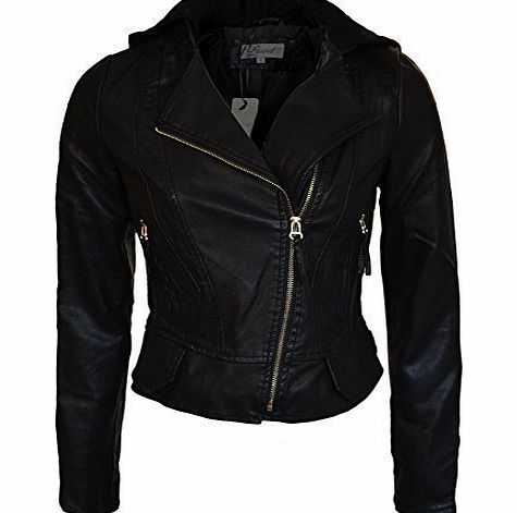 Lucid New Women Faux Leather Biker Crop Jacket Zip Ladies Hood Coat Size 8 10 12 14 16