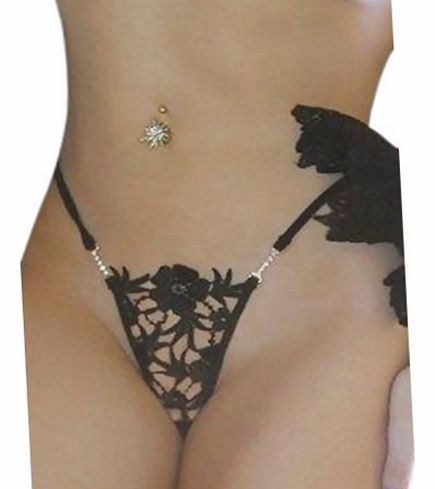 Black Embroidery Underwear Panties G string Thongs Knickers Ladies Women Lingerie one size 6 to 14