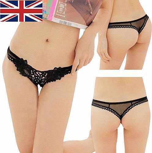 luckyemporia New Sexy Knickers Underwear G String Thong Lace Mesh Ladies Women Lingerie (Black)