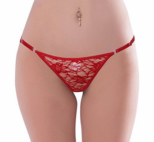 luckyemporia Red Sexy Shiny Rhinestone Diamante G string Thongs Panties Underwear Knickers With Front Lace Lingerie