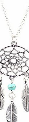 LUFA For Ladies Charm Dream Catcher Dreamcatcher Beads Feather Pendant Long Necklace Silveramp;70cm