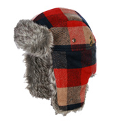 Fingers Red and Beige Check Trapper Hat