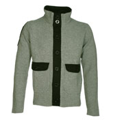 Stabba Grey and Navy Full Button Sweater