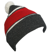 Wedge Grey and Red Wool Bobble Hat