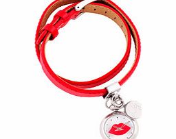 Lulu Guinness Irresistible red leather wrap watch