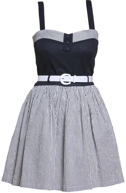 striped and belted puffball dress