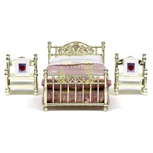 Lundby Dolls House Sm land Brass Bed