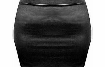 B37-Black Wet Look Shinny Faux Leather Short Pvc Mini Skirt-Size-New - Uk 20-22