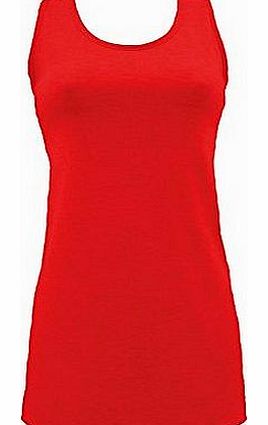 New Womens Ladies Long Plain Muscle Back Racer Vest Top-All Colours - Red - S/M=Uk 8-10