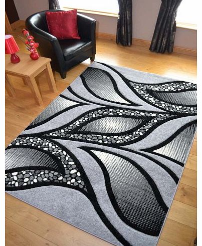 Luxar Modern Silver And Black Quality Hand Carved Rugs. Available in 3 Sizes (80cm x 150cm)