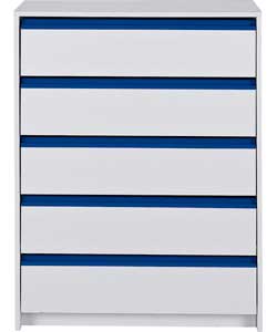 Luxor Kids 5 Drawer Chest - White and Blue