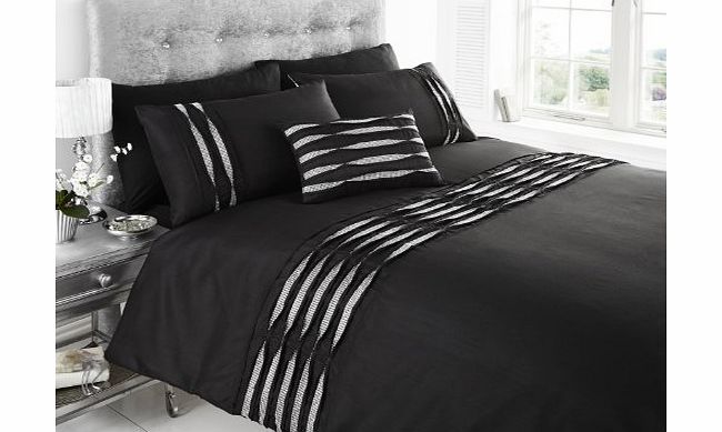Luxury Home Linens King Size Sparkling Silver Diamonte Embellished Duvet Cover Set by Eleanor James -Aurea - Black