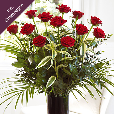 Luxury Red Rose Vase with Luxury Champagne