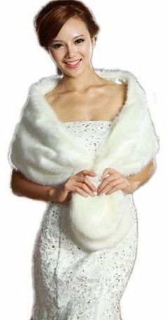 Womens Wedding Bridal Faux Fur Round Tail Fluffy Wrap Size 10 Ivory