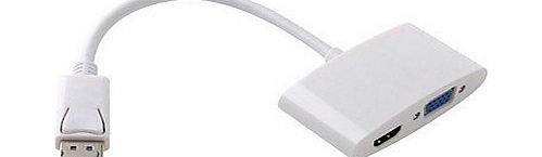LWW Cable LWW DisplayPort DP To VGA amp; HDMI 2-in-1 Combo Cable TV AV HDTV Converter for PC Laptop White