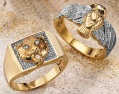 LXDirect 9 carat gold tiger head diamond-set ring