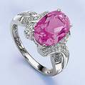 LXDirect 9-carat white gold created pink sapphire and diamond ring