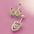 cubic zirconia double heart body bar