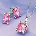 LXDirect silver large pink pendant and earring set