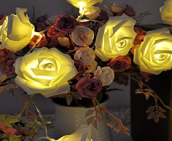 20LED Battery Operated Rose Flower Fairy String Lights for Outdoor Indoor Wedding Garden Home Party Christmas Decoration (Warm White)