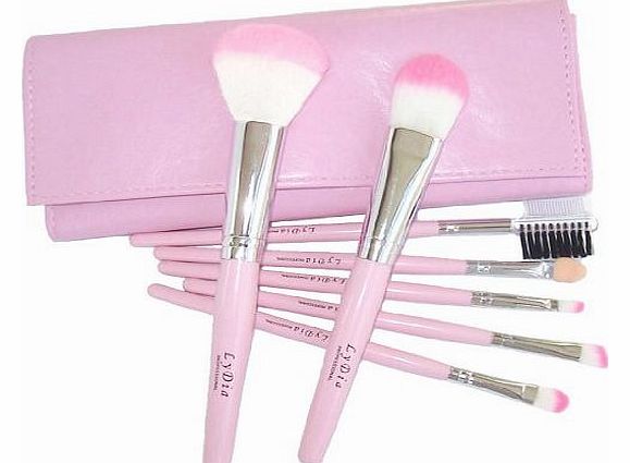 professional 7 pieces baby pink makeup brush set with pink case