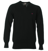 Lyle and Scott Black Lambswool V-Neck Sweater