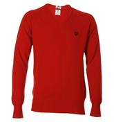Lyle and Scott Deep Tomato Lambswool V-Neck