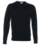 Lyle and Scott Navy Argyle V-Neck Sweater