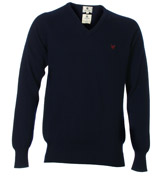Lyle and Scott Navy Lambswool V-Neck Sweater