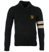 Lyle and Scott Navy Fleck Shawl Collar Sweater