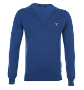 Lyle and Scott Vintage Saltire Blue V-Neck Sweater