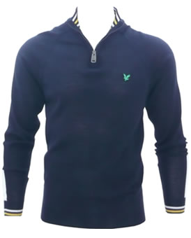 lyle and scott Green Eagle Zip Neck Sweater Navy