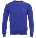 Lyle and Scott Royal Blue V Neck Lambswool Sweater