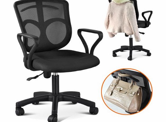 Swivel Computer Office Desk Chair With Arms Color Fabric Seating Mesh Back + Stand bars on the back (Black)