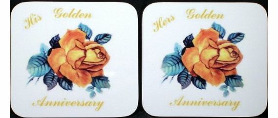 50th Golden Anniversary -gift ``His`` & ``Hers`` Pair of Coasters