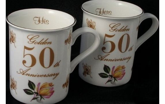 Lyndas Gifts 50th Golden Wedding anniversary gift Pair of Mugs