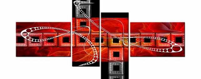 Lynxart 4 Set TOTAL 138x78cm CANVAS DIGITAL WALL ART ABSTRACT PRINT Semi Red Black