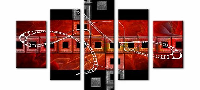 Lynxart 5 Panel Total Size 115x80cm Large Wall CANVAS QUALITY ABSTRACT Semi Red