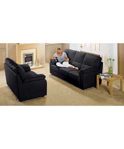 Lyon Large Leather Sofa with Regular Leather Sofa - Black