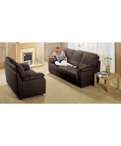 lyon Large Leather Sofa with Regular Leather Sofa - Choc