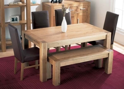 Oak Dining Table 150cm and 4 Brown Leather