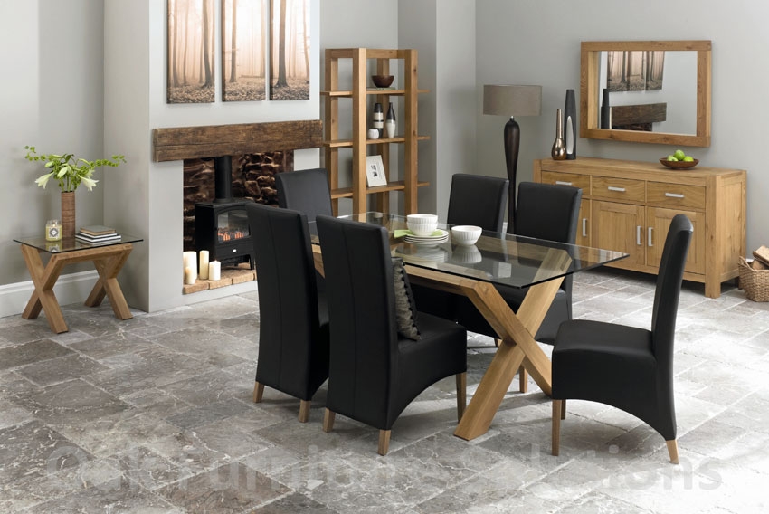 dining tables lyon oak glass dining table & 6 black faux