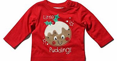 Baby Boy Long Sleeve Fun And Festive Little Pudding Christmas T-Shirt Red 2/3 Yr