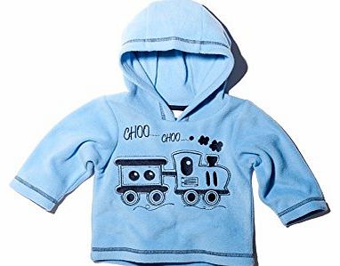 Baby Boy Mid Blue Train Applique Fleece Long Sleeve Hooded Jumper Mid Blue 12/18 Mnth