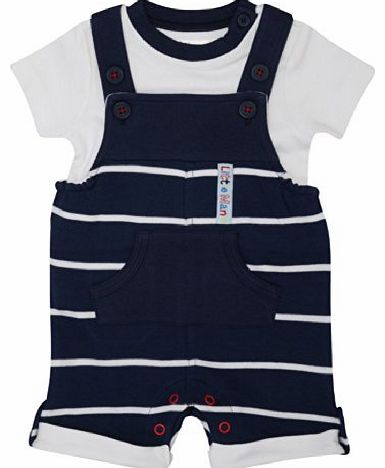 Baby Boy Nautical Stripe Short Romper Suit And T-Shirt Set Dark Blue 9/12 Mnths