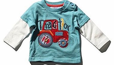 M&Co Baby Boy Tractor Motif Long Sleeve Cotton T-Shirt Green 3/6 Mnths