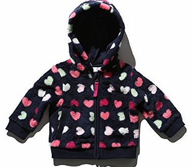 Baby Girl Heart Print Hooded Fleece Zip Up Cardigan Jumper Navy 12/18 Mnth