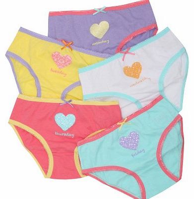 Girls Love Heart Five Multipack Cotton Days Of The Week Pants Multicolour 5/6 Yr