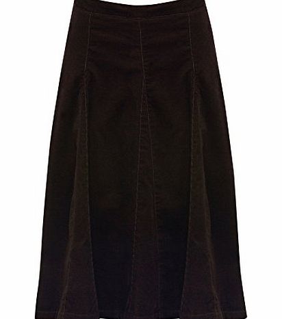 Ladies Corduroy Flared Fit Midi Skirt Raisin Brown 8