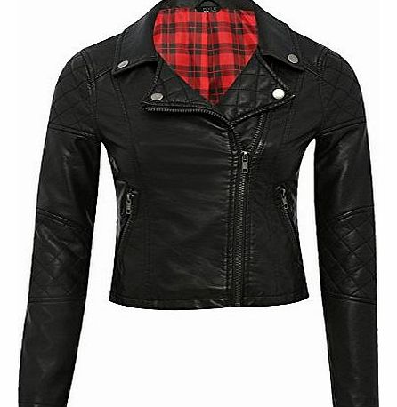 Teen Girls Faux Leather Black Biker Jacket Black 158